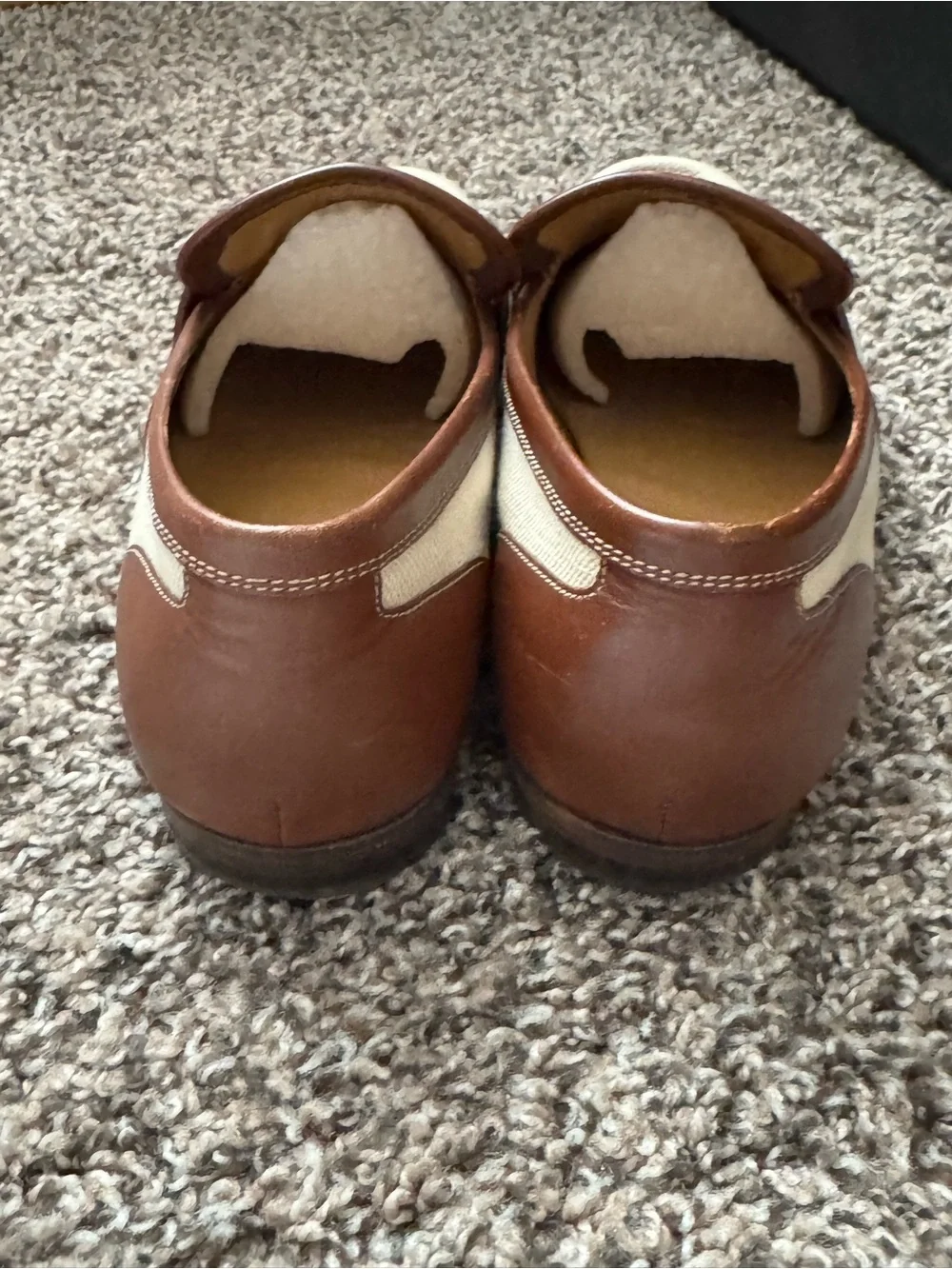 Gucci Men’s Cream Canvas and Brown Leather Loafers39